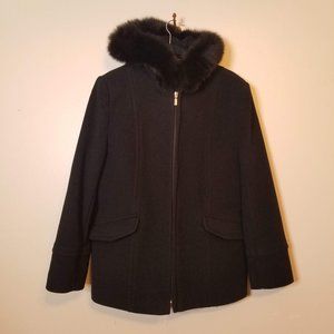 Preston & York 100% Wool Black Coat Real Fox Fur